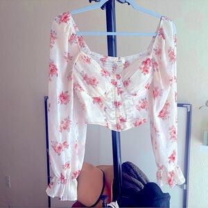 Privy White and Pink Floral Blouse